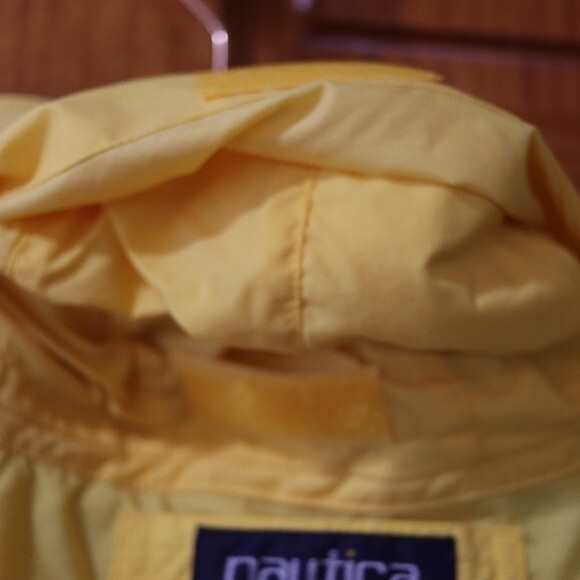 Nautica Yellow Vented Hidden Hood Nylon Windbreaker Jacket XL Preppy Sailing - Picture 13 of 16